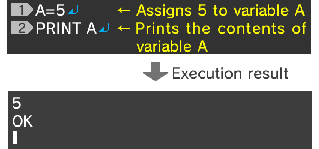 A=5↵PRINT A