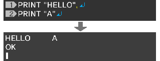 "HELLO",&crarr;PRINT "A"&crarr;